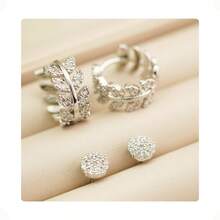 Brinco Argola Folha e Ponto de Luz Prateado - Prata - Visão 2