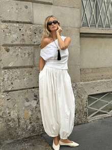 Women's Solid Color Loose Casual Harem Pants - White - View 5