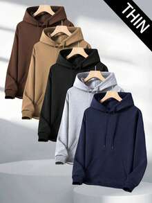 5件套男士轻薄长袖连帽卫衣，带口袋，基础休闲运动外套，适合送给丈夫/男友，适合街头、通勤、户外活动，春秋季穿着 - 彩色 - 查看 1