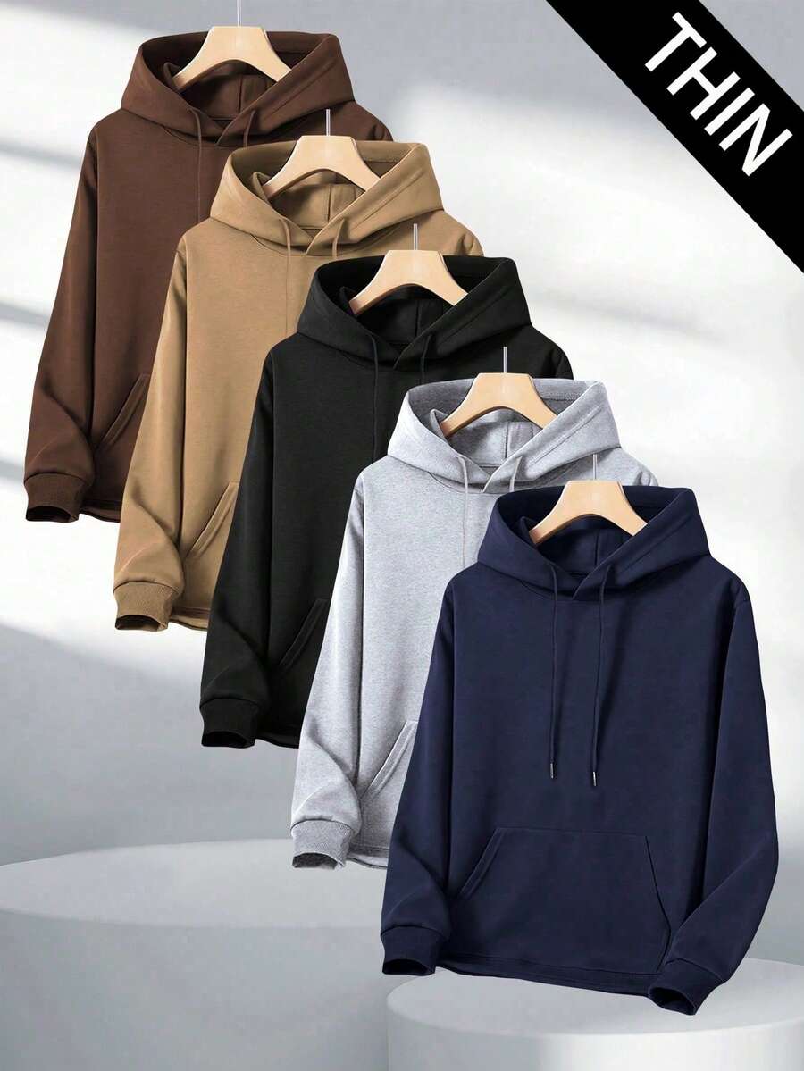 5件套男士轻薄长袖连帽卫衣，带口袋，基础休闲运动外套，适合送给丈夫/男友，适合街头、通勤、户外活动，春秋季穿着 - 彩色 - 查看 1