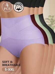 MEIYATING 4pcs/Pack Women's High Waist Cotton Briefs, Tummy Control & Butt Lifting, Criss-Cross Fit - Multicolor - View 2