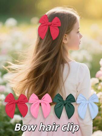 4 סיכות שיער מפשתן (ירוק/אדום) - אביזרי שיער לבנות, אביזרי שיער אופנתיים לסגנונות יומיומיים, מסיבות וחגים