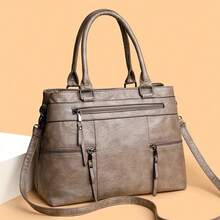 Retro Style Women's Crossbody Bag - Multi-Layer Design Removable Shoulder Strap, Zipper Closure, Options Dark Brown/Grey/Yellow/Black - màu đen - Xem 3