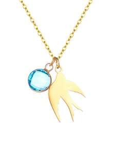 1 pièce Collier pendentif oiseau en acier inoxydable plaqué or 18 carats pour femme, pendentif pierre de naissance de décembre, collier commémoratif de l'oiseau de la liberté, convient pour l'anniversaire, l'anniversaire de mariage, cadeau de demoiselle d'honneur, cadeau de la Saint-Valentin - Doré - Voir 21