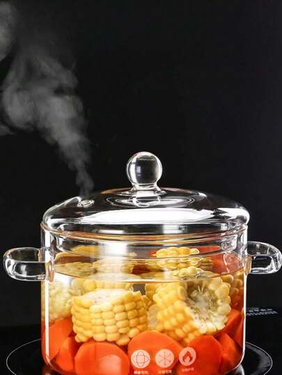 1pc This Glass Pot Is Highly Practical: It Can Be Directly Placed In The Microwave For Heating, Used As A Container To Store Ingredients In The Refrigerator, And Is Also For Open-Flame Cooking On An Induction Its Transparent Material Is A Major Advantage - During Cooking,