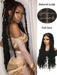 Peruca de Renda Completa de 30 Polegadas, Tranças Sem Nós, Cabelo da Moda Encaracolado, Tranças Dreadlock, Peruca Sintética de Renda Completa com Cabelo Curto para Mulheres, Trançada para Peruca Tecida, Preta, Ombré Preta e Marrom, Borgonha, Multicolorida para Uso Diário, Festa, Feriado e Festival de Música, Halloween - Preto - Visão 11