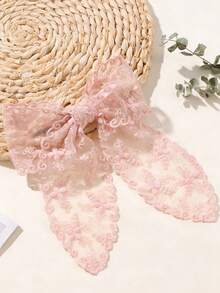 1pc Ethereal Lace Hair Clip With Mesh Clover And Bow Knot Spring Clip, New European And American Spring Style Handmade Hair Accessory - Multicolor - View 6