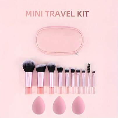 5pcs Mini Pink Makeup Brush Set + 1pc Mini Zipper Bag. Foundation Brush, Contour Brush, Blush Brush, Eyeshadow Brush, Highlighter Brush, Eyebrow Brush - Convenient Travel Makeup Tools , Makeup Room Decor,Makeup Bag,Travel Essential