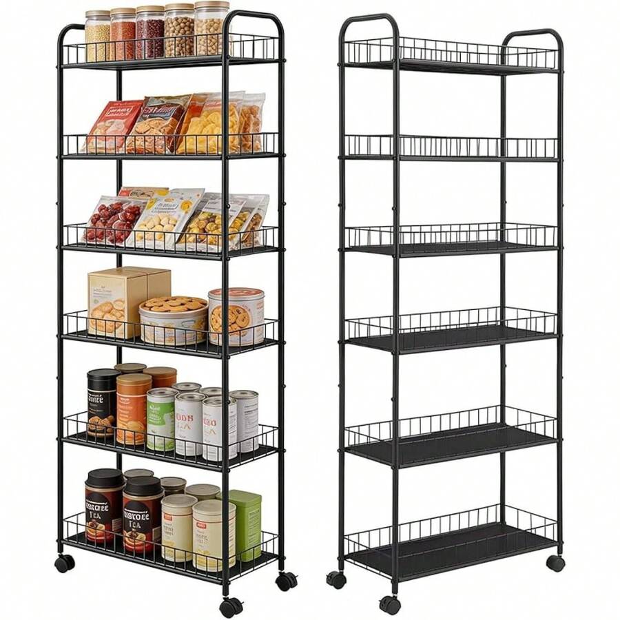 Slim Rolling Cart 6-Tier, 10 Inch Wide Narrow Storage Cart On Wheels, Black Metal Utility Cart For Kitchen, Bathroom,Room - As Picture 284 - View 1