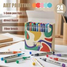 Set de 12/24 colores de rotuladores de pintura acrílica, sistemas de color clásicos, metálicos, macarons y tonos de piel disponibles, suministros de arte y pintura para estudiantes, opacos, lavables y de secado rápido - Marcador líquido recto - Ver 3