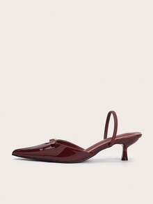 Pointed Toe Slip-On Buckle Strap Office Commute Stiletto High Heels - Burgundy - View 2