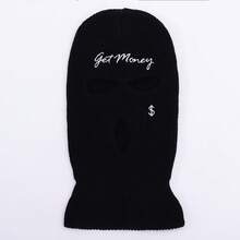 2pcs Knitted Hats, Cross Hole Letter Embroidery Wool Ski Mask Beanie, Outdoor Casual Cycling Cap, Autumn/Winter - Black + Pink - View 4