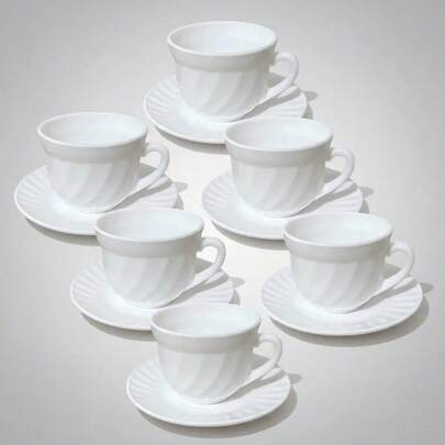 Jogo 6 Xícaras De Vidro Opaline Com Pires Nevada Para Chá 190ml