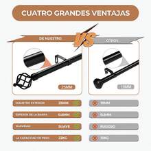 Casaisla Home Collection Cortinero de Metal Extensible (80 a 360 cm) Soporta 22 Kilogramos, Diámetro Exterior 25 mm, Elegante, Práctico y Ajustable, Para Ventanas Chicas, Medianas y Grandes - Negro - Ver 5