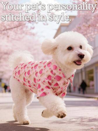 1 st romantiska, moderiktiga och söta hundkläder, 5D-tryckta, mjuka och bekväma, kontrasterande hjärtmönster, lämpliga för helgdagar, kläder för små hundar/valpar för vår/sommar/höst