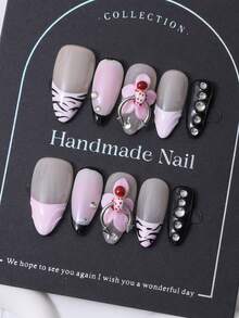 Bộ 10 miếng dán móng tay hình hạnh nhân thủ công, phong cách Pháp màu hồng Y2K, họa tiết chạm khắc 3D, thiết kế đính đá hình ngựa vằn vẽ tay. Bao gồm 1 gel dán và 1 dũa móng. Thích hợp cho sử dụng hàng ngày và các lễ hội âm nhạc, lý tưởng để dán móng và sử dụng trong chăm sóc móng. - Hồng - Xem 1