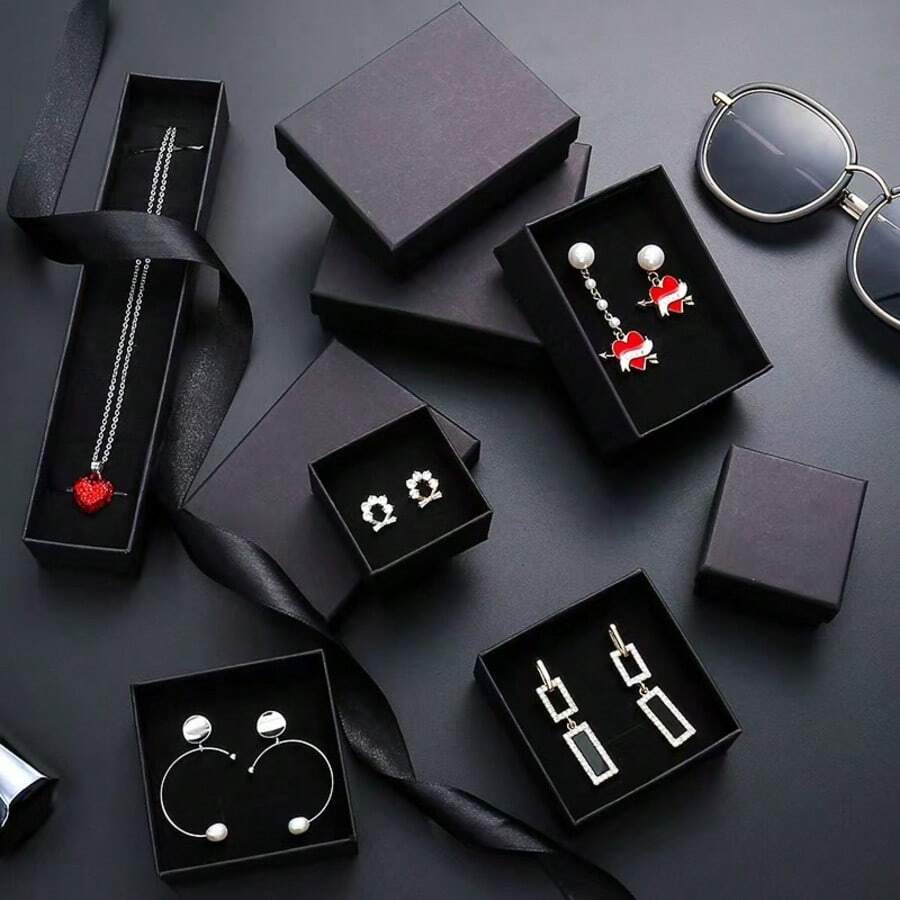 Black Kraft Paper Jewelry Box For Rings, Earrings, Bracelets, Necklaces, Valentine's Day Jewelry Packaging - Black - View 1