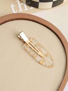 1pc Acrylic Gold Seamless Clip, Delicate Makeup Clip With Glitter Edges, Gold Hair Clip, Alligator Clip Hair Accessory, Claw Clips, Hair Slide, Hair Barrettes, Head Accessories, Hair Accessories For Women - Multicolor - View 7