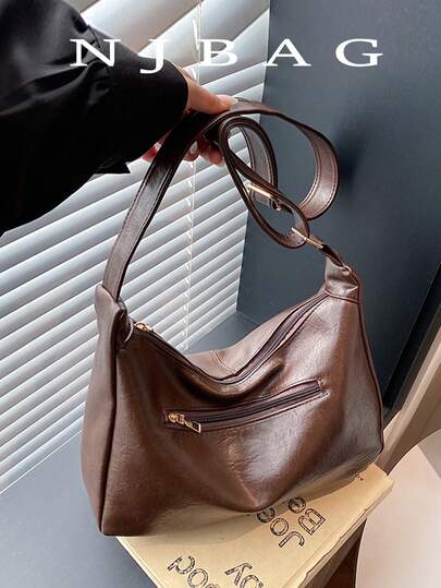 时尚拉链设计单肩手提包，高端大容量软皮女士包，女士饺子包，新款时尚百搭单肩斜挎包，中年妈妈手提包，流浪包