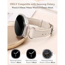 Minyee Leather Band Compatible With Samsung Galaxy Watch 8 40mm 44mm/ 8 Classic 46mm Bands, No Gap One-Click Slim Thin Dressy Leather Strap With C-Shape Metal Buckle Women, NOT For Other Models,Starlight/Starlight - 星光/星光 - 查看 3