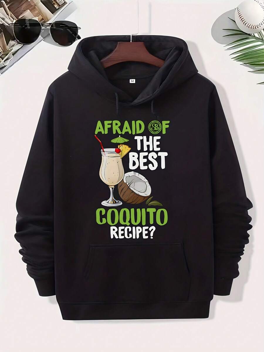 1pc Men-S And Unisex Puerto Rican Coquito Recipe Print - Black With Green Spanish Text And Coconut Wine Design - Hine Washable Casual Sweatshirt For Christmas Gifts, Clothing-Like _110 - 黑色17 - 查看 1