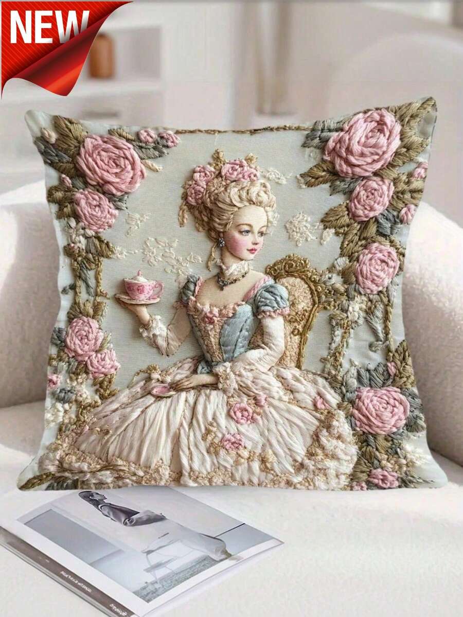 Designer French Pillow Cover 4545cm - Hand-Painted Floral Art, Premium Washable Polyester, Luxury Living Room Accent, Style Elevator* - Multicolor - View 1