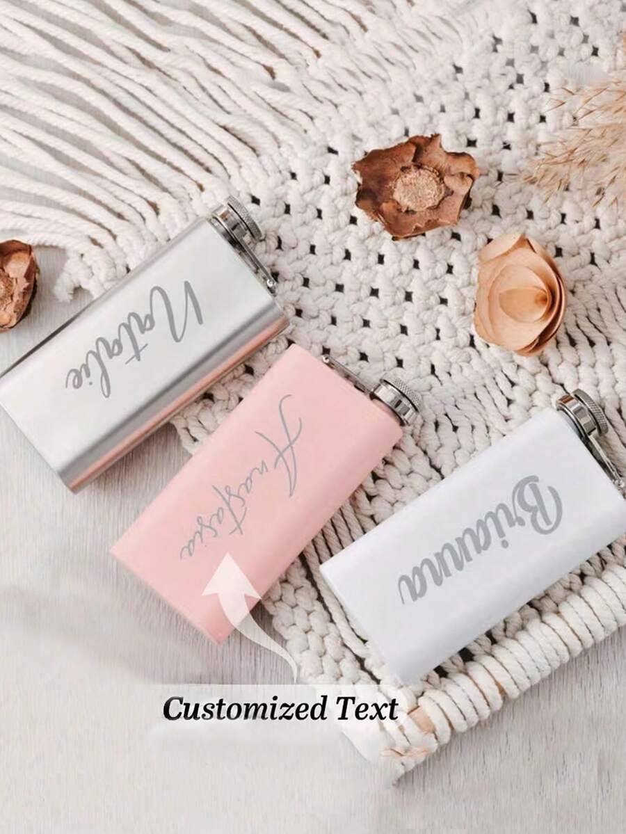 1pc 6oz Personalized Engraved Wedding Flask, Groom's Custom Flask, Portable Mini Liquor Bottle, 6oz Stainless Steel Hip Flask, Personalized Barware Gift, Portable Mini White/Black/Light Pink, Bridesmaid's Custom Flask, Groomsman Gift, Best Man Flask, Wedding Party Favor, Beer Festival Gift, Holiday Gift, Bridal Party Gift, Party Travel Birthday Gift, Wedding Party Whiskey Flask - Multicolor - View 1