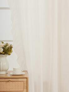 1pc Minimalist Solid Color Curtain With Lace Trim, Home Window Decor, Holiday Decoration