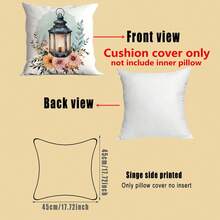 4件套斋月月光花卉枕套，适合节日和派对，多元素组合，乡村风格，单面拉链印花，可机洗枕套，家居沙发卧室装饰