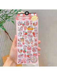 1张可重复使用的3D立体贴纸 - 可爱水果、冰淇淋、拉布拉多犬、动物和宠物（猫、狗）| 自粘多层贴纸，不对称形状，哑光表面，适用于剪贴簿、日记、计划本、DIY手工 | 柔和色彩和彩色卡通3D浮雕可爱趣味贴纸，水晶钻石浮雕贴纸，定制创意计划本贴纸（随机款式） - 彩色 - 查看 9