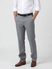 Men's 2-Piece Set - Slim Fit Dress Pants, Straight Leg Tailored Formal Suit Pants For Men, Polyester, Overlock Hem Finish - Light Gray and Dark Gray - View 8