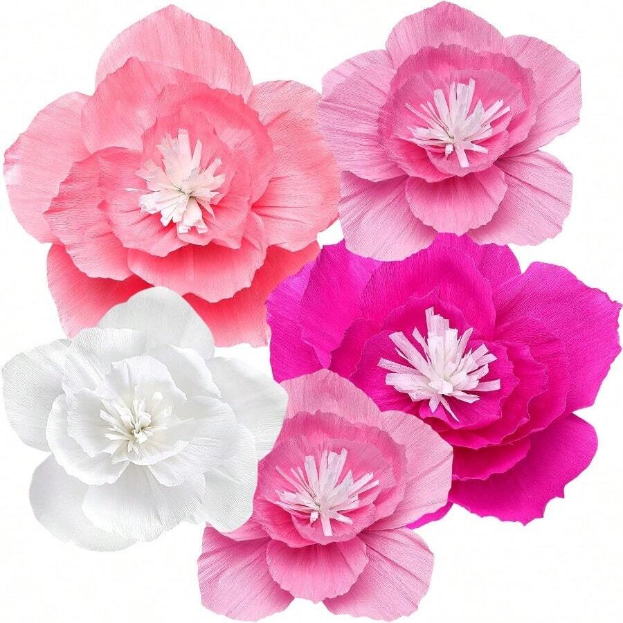 CZ 5pcs Pink Paper Flowers3D Tissue Paper Flowers Artificial Wall Décor Wedding Birthday Backdrop Centerpieces Party Decorations Supplies Pink 6325 - 粉色 - 查看 1