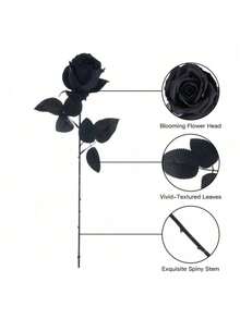 30pcs High Quality Artificial Black Rose Bouquet - Autumn Festival Fake Flowers, Suitable For Holiday And Party Decoration, Home Wedding DIY Outdoor Garden Elegant Floral Arrangement, Gathering Gift, Yard Cemetery Memorial Decoration, Suitable For Valentine's Day, Thanksgiving, Halloween And Other Occasions. - Black - View 11