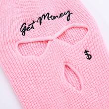 2pcs Knitted Hats, Cross Hole Letter Embroidery Wool Ski Mask Beanie, Outdoor Casual Cycling Cap, Autumn/Winter - Black + Pink - View 2