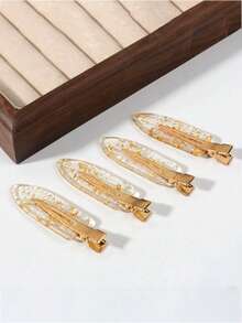 1pc Acrylic Gold Seamless Clip, Delicate Makeup Clip With Glitter Edges, Gold Hair Clip, Alligator Clip Hair Accessory, Claw Clips, Hair Slide, Hair Barrettes, Head Accessories, Hair Accessories For Women - Multicolor - View 3
