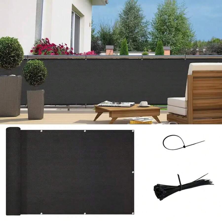 Heavy-Duty Privacy Screen Fence Panel - Black Woven Fabric Mesh Net Cover With 90% Sun Blockage &, Breathable Black/White Poles-Compatible Panels For Backyard, Garden, Pool, Pet Barrier (Easy Assembly)