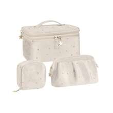 XGDWedama - B de maquillaje de doble capa con almacenamiento de joyas y soportes para cas juego de 3 bs de maquillaje de terciopelo bs organizadoras de maquillaje de aje estuce - Beis - Ver 1