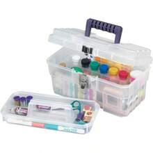 caja de herramientas de almacenamiento de suministros de arte de plástico de 14 pulgadas, semitransparente - Por supuesto - Ver 4