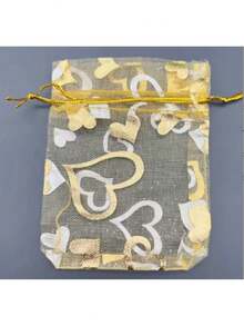 120/60/30/10个装金色心形欧根纱束口袋，节日惊喜礼品袋，婚礼派对回礼袋，伴娘礼物，宾客回礼，珠宝收纳袋，浴球，单身派对礼物，糖果礼品网眼束口袋，适用于节日、婚礼、浪漫惊喜 - 金色鏤空愛心網袋 - 查看 13