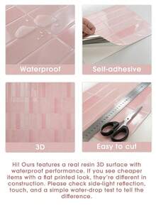 1/10/30片装粉色砖纹自粘仿瓷砖墙贴，防水壁纸，适用于客厅、厨房防溅板、浴室，Zellige风格