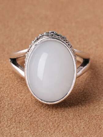 1 pièce Bague ovale blanche transparente à la mode, 1 pièce Bague femme solitaire en faux gemme