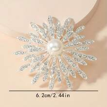 Large Double Layer Flower Brooch Pin Inlaid Faux Pearls Ladies Clothes Accessories Gift - 銀色 - 查看 6