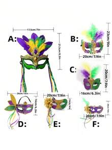 1 件狂欢节威尼斯化妆舞会彩色羽毛彩绘粉绿紫金流苏面具，适合狂欢节、万圣节和化妆舞会，均码 A - 彩色 - 查看 4