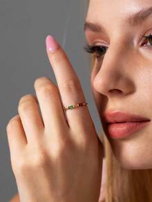 Customizable Square 12-Month Birthstone Open Ring, Can Embed 2 Birthstones, 12 Color Options, Creative Surprise Gift, Perfect For Loved Ones, Friends And Family - Yellow Gold - View 5