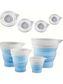 Juego de tazas de medición de silicona y resina - Tazas de mezcla plegables con escala para hacer velas, manualidades de joyería - Material de silicona duradero, fácil de limpiar - 250ML/500ML - Blanco - Ver 10