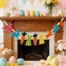 Guirnalda de cuentas de conejo de zanahoria para decoración colgante de Pascua, adornos de pared para fiestas - Naranja - Ver 1