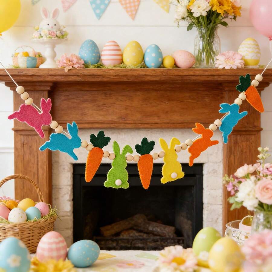 Guirnalda de cuentas de conejo de zanahoria para decoración colgante de Pascua, adornos de pared para fiestas - Naranja - Ver 1