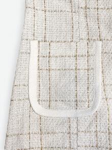 女士时尚无袖格子外套，采用春季格子图案设计，配有腰带和前襟纽扣，适合派对、节日、休闲外出和度假穿着。白色 - 白色 - 查看 6