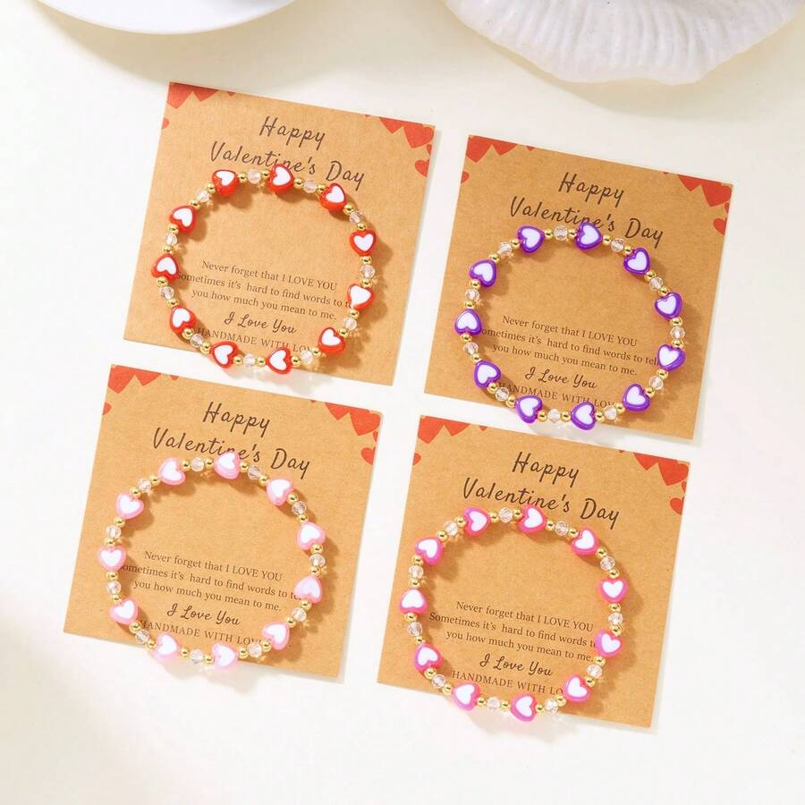 一款时尚新款心形串珠手链，适合女性情人节佩戴，百搭手链