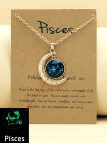 1pc Retro Luminous 12 Zodiac Constellation Necklace With Moon Pendant, Zodiac Card Necklace Gift For Party/Birthday - Yellow Gold - View 14
